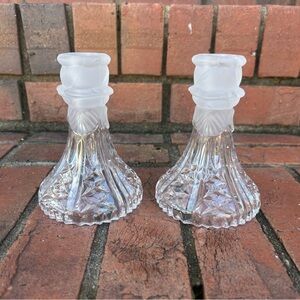 Anna Hutte Bleikristall lead crystal candlestick holders frosted rose pattern